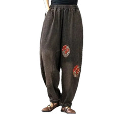Embroidered retro women's jean joggers
