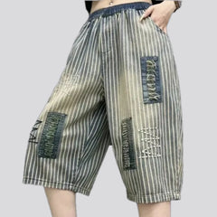 Banded patchwork baggy-fit women's denim shorts