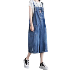 Trendy ripped women's denim bib