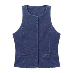 Trendy crop women's denim vest