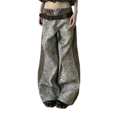Fashion slouchy fit snake skin women's denim pants