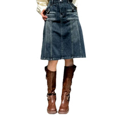 Faded abraded casual denim skirt