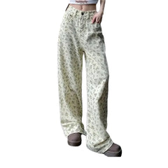 Fashionable flower patterned women's jeans pants