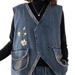 Fashionable oversized boho women's jean vest