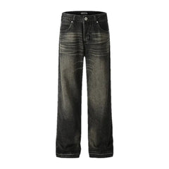 Whiskered raw hem fashion men's jeans