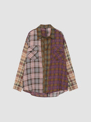 Irregular Splicing Loose Retro Plaid Shirt