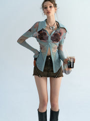 "Gagosian" Printed Stretch Mesh Shirt