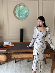 White Butterfly Fit Velvet Dress