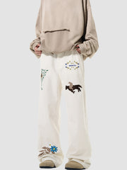 Embroidered American Straight Leg Loose Pants