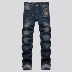 Mid-waist men's dark-wash jeans