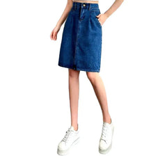90s pleated-waistline denim skirt for women