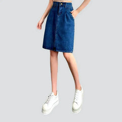 90s pleated-waistline denim skirt for women