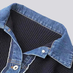 Mixed-fabrics oversized denim jacket for ladies