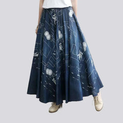 Floor length women's denim skirt