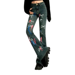 Art patterned high waist women's jeans