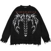 Dark Ripped Skeleton Letters Print Oversized Sweater