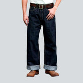 Back cinch self-edge jeans for men