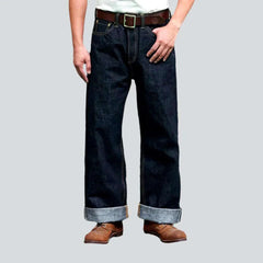 Back cinch self-edge jeans for men