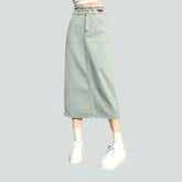 Back slit color denim skirt for ladies