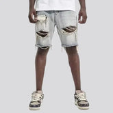 Baggy mid-waist jeans shorts for men