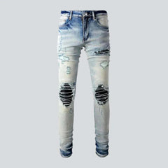 Black patch knees men's skinny jeans
