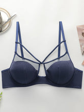Blue Lace Mesh Detachable Breast Pads Push up Bra