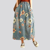Boho roomy jeans skirt for women