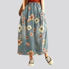 Boho roomy jeans skirt for women