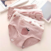 Breathable Cute Sweet Strawberry Girl Briefs Mid Waist Women's Cotton Underwear