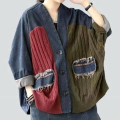 Color knitted jeans jacket for ladies