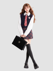 College Knitted Vest Shirt Skirt Suit