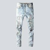 Crystal-embellished patchwork men's jeans