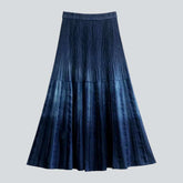 Dark wash ornament print denim skirt for ladies