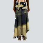 Dip-dyed embroidered jeans skirt for ladies