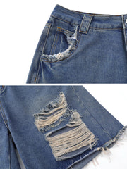Distressed Vintage Ripped Denim Shorts