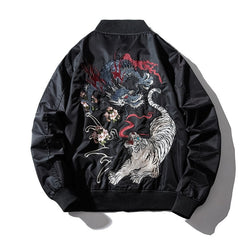 Embroidered Azure Dragon VS White Tiger Bomber Jacket