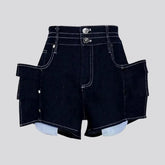 Exposed-pockets jean shorts