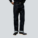 High-waist buttoned self-edge jeans for men