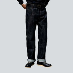 High-waist buttoned self-edge jeans for men