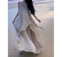 Halter-Neck Two-Tone Paneled Asymmetrical Mini Sundress