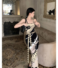 Spaghetti Strap Patterned Maxi Knit Sheath Dress