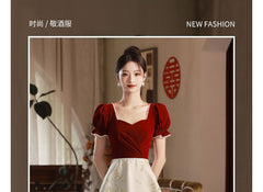 Short-Sleeve Sweetheart Neckline Two Tone Midi A-Line Evening Dress