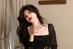 Long-Sleeve Square Neck Plain Ruffle Midi Sheath Dress