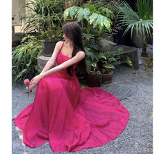 Spaghetti Strap Plain Shirred Midi A-Line Dress