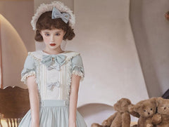 Lolita Short-Sleeve Collar Bow Accent Mini A-Line Dress