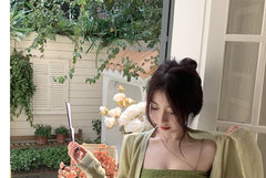 Spaghetti Strap Floral Print Panel Midi A-Line Dress / Crop Light Jacket / Set