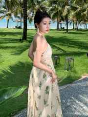 Halter-Neck Floral Print Knotted Midi Sundress