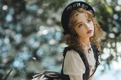 Lolita Puff Sleeve Stand Collar Bow Ruffle Blouse / Spaghetti Strap Butterfly Floral Print Midi A-Line Dress / V-Neck Mock Two Piece Lace Up Mesh Midi A-Line Overall Dress / Set