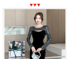 Long-Sleeve Crew Neck Sequined Cutout Bodycon Dress (Various Designs)
