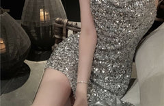 Halter Plain Sequin Mini Sheath Cocktail Dress